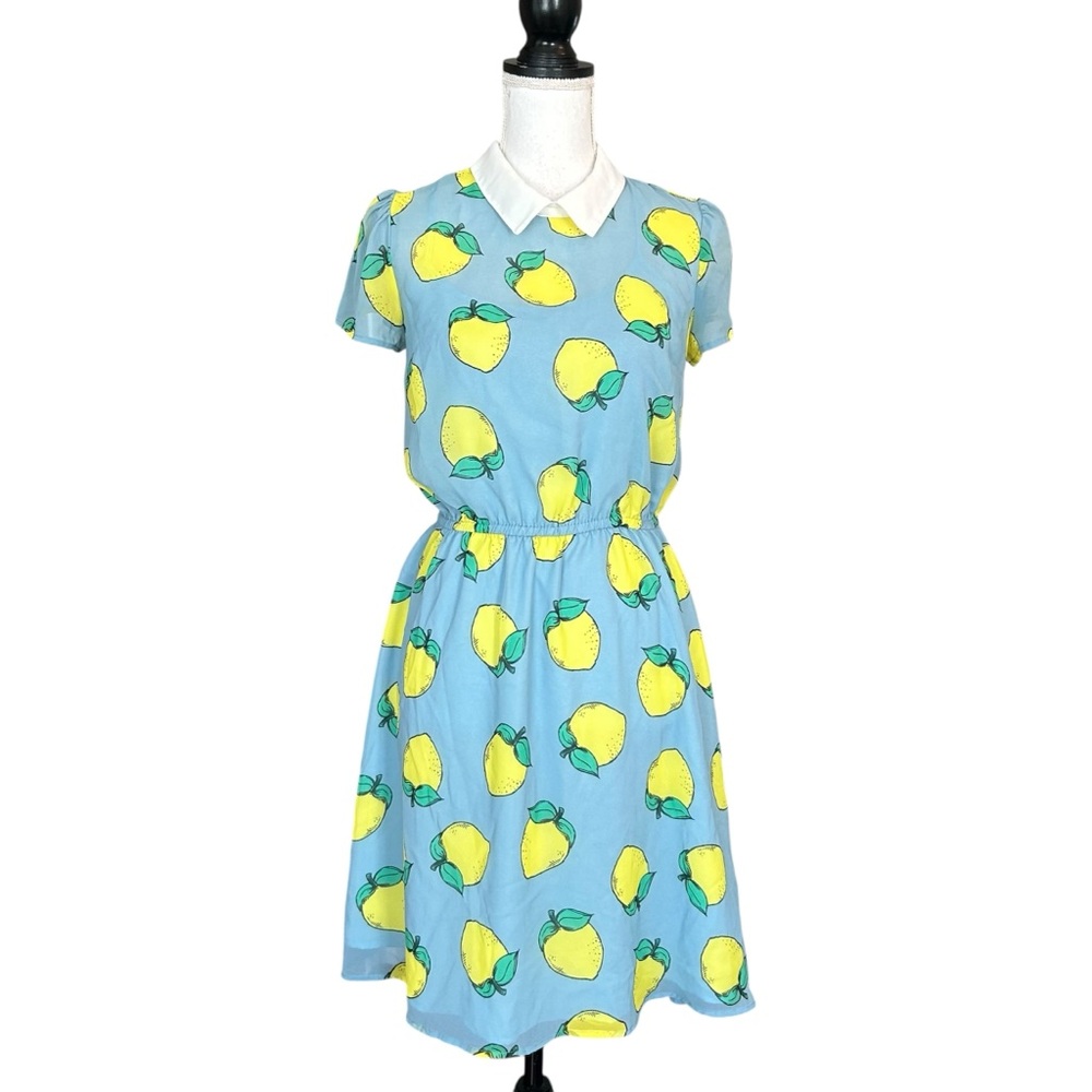 ModCloth Lemon‎ Print Fit & Flare Short Sleeve Casual Career Dress SZ Small